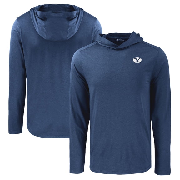 Men's Cutter & Buck Navy BYU Cougars Coastline Epic Comfort Eco Recycled Long Sleeve Hoodie T-Shirt