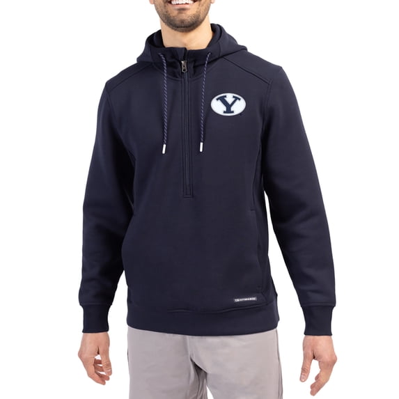 Men's-Cutter & Buck Navy BYU Cougars Roam Eco Recycled Half-Zip Pullover Hoodie