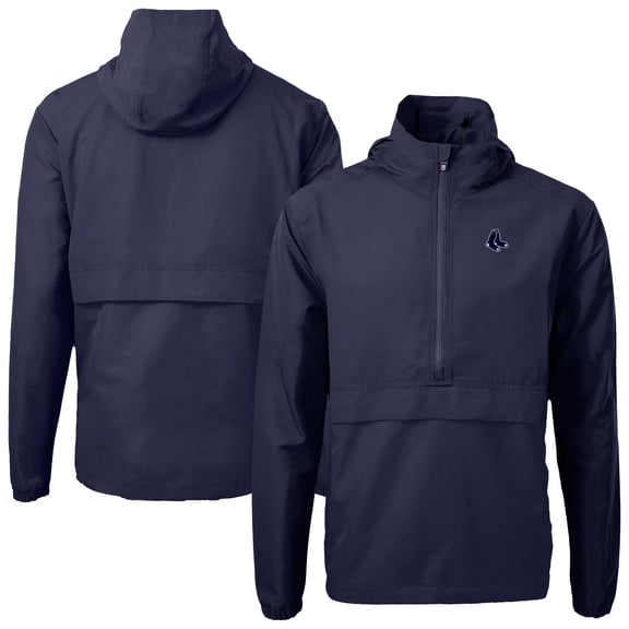 Men's Cutter & Buck Navy Boston Red Sox Charter Eco Recycled Anorak Half-Zip Hoodie Jacket