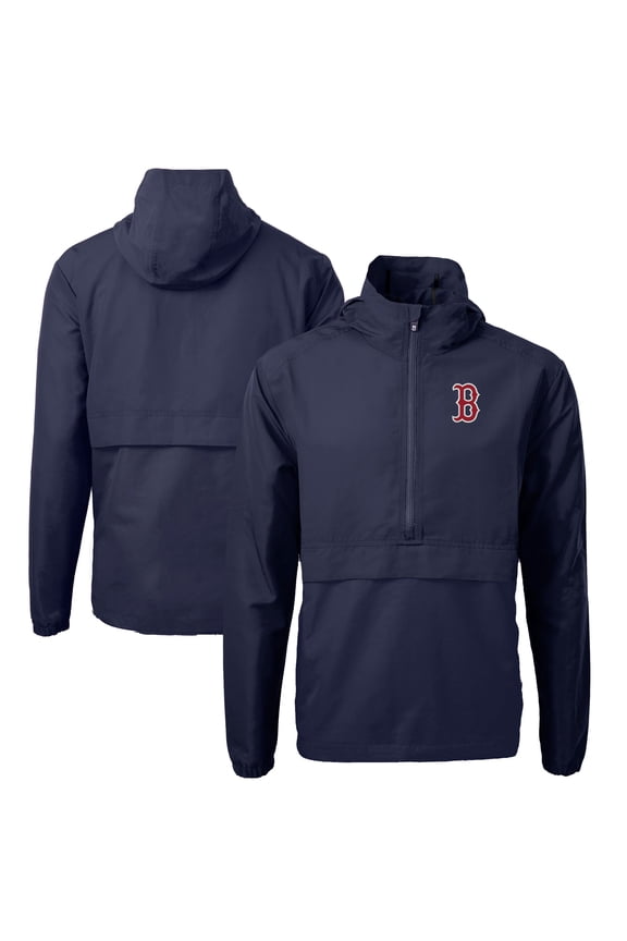 Men's Cutter & Buck Navy Boston Red Sox Charter Eco Recycled Half-Zip Anorak Jacket