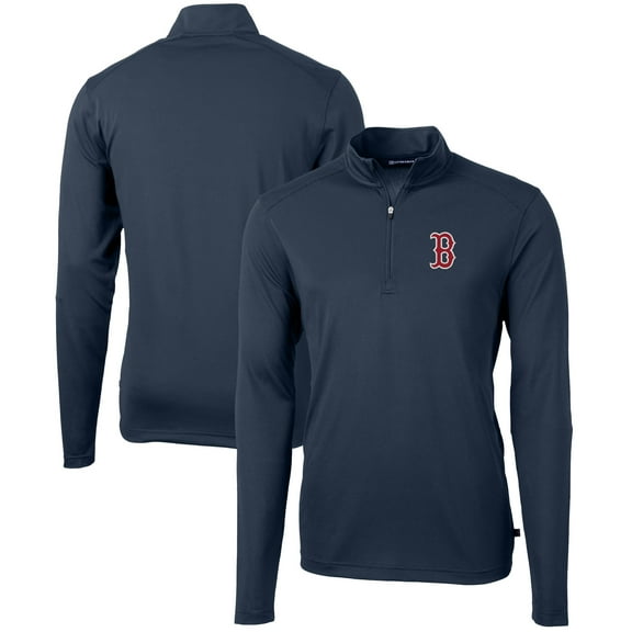 Men's Cutter & Buck  Navy Boston Red Sox Virtue Eco Pique Recycled Quarter-Zip Pullover Top