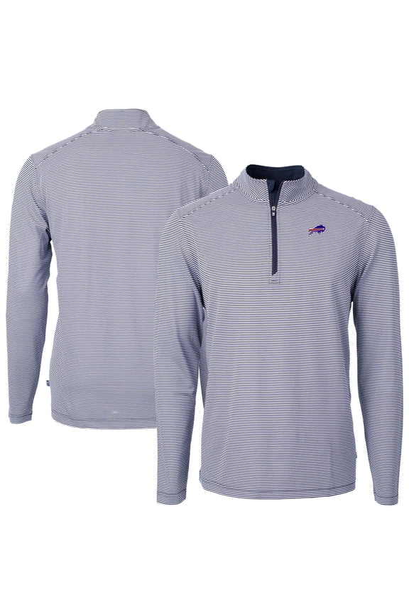 Men's Cutter & Buck Navy Buffalo Bills Big & Tall Virtue Eco Pique Micro Stripe Tri-Blend Quarter-Zip Jacket