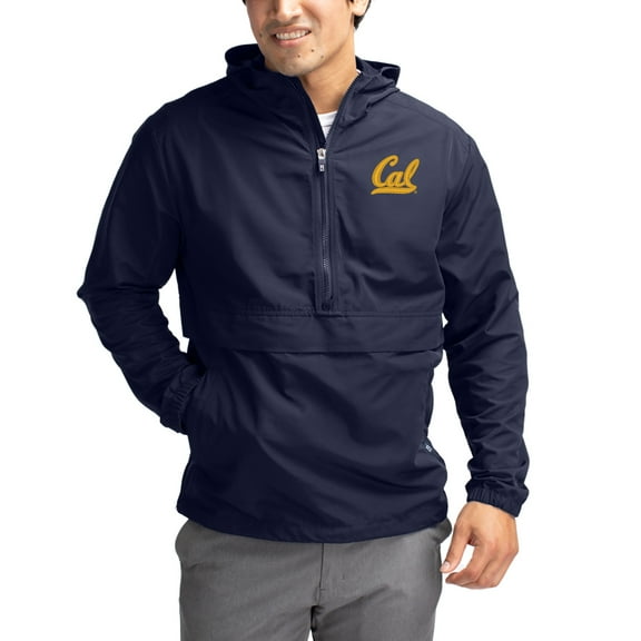 Men's Cutter & Buck Navy Cal Bears Charter Eco Recycled Half-Zip Anorak Jacket