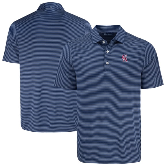 Men's Cutter & Buck Navy California Angels Cooperstown Collection Forge Eco Fine Line Stripe Polo