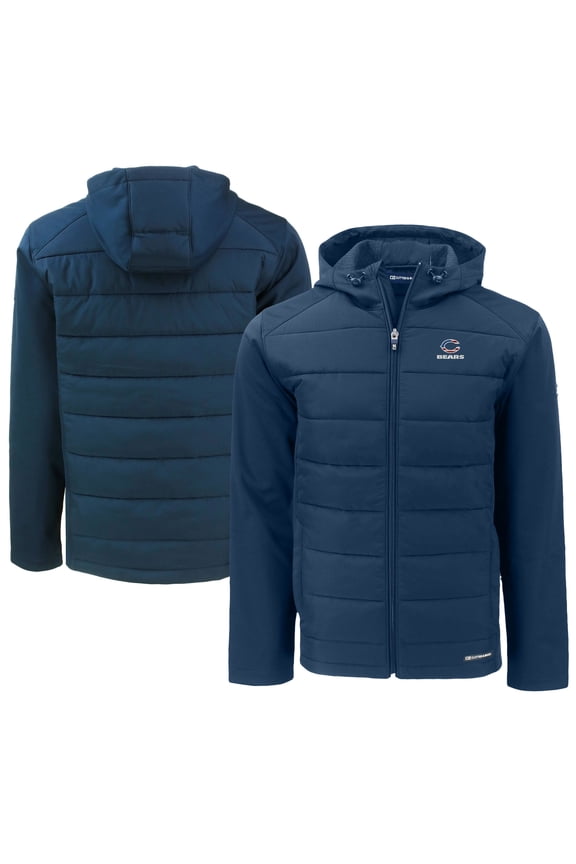 Men's Cutter & Buck Navy Chicago Bears Big & Tall Americana Evoke Hybrid Eco Softshell Recycled Full-Zip Hooded Jacket