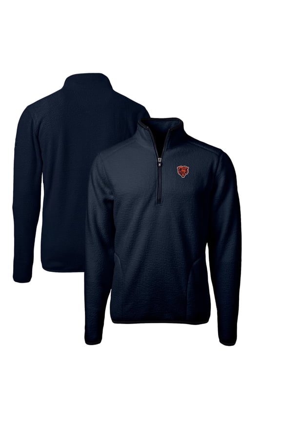 Men's Cutter & Buck Navy Chicago Bears Cascade Eco Sherpa Fleece Big & Tall Quarter-Zip Throwback Jacket