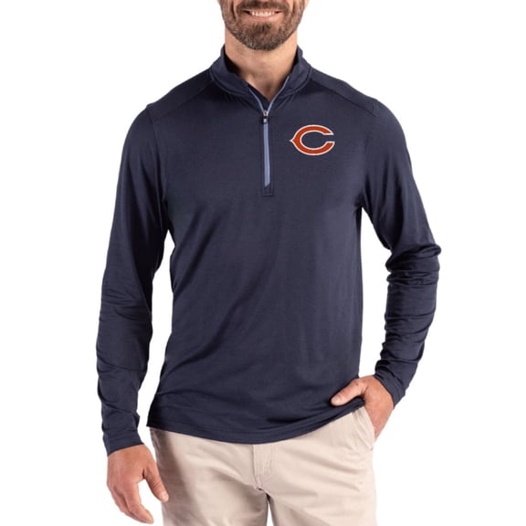 Men's Cutter & Buck Navy Chicago Bears Coastline Epic Comfort Recycled Quarter-Zip Pullover