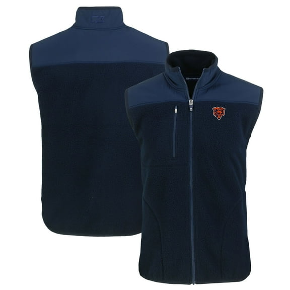 Men's Cutter & Buck Navy Chicago Bears Throwback Big & Tall Cascade Eco Sherpa Fleece Full-Zip Vest