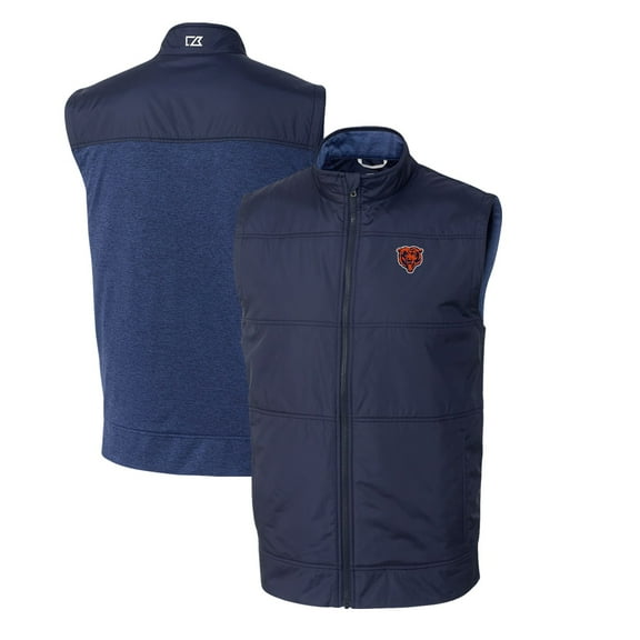 Men's Cutter & Buck Navy Chicago Bears Throwback Logo Big & Tall Stealth Hybrid Quilted Windbreaker Full-Zip Vest