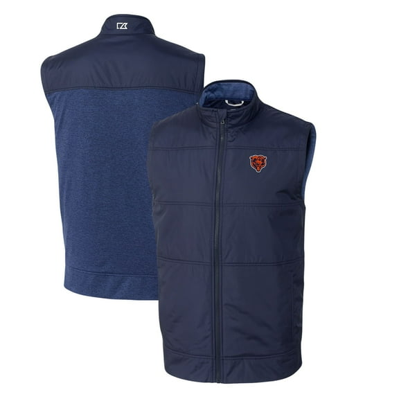 Men's Cutter & Buck Navy Chicago Bears Throwback Logo Stealth Hybrid Quilted Windbreaker Full-Zip Vest