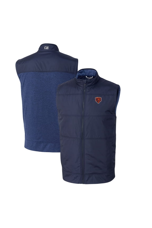 Men's Cutter & Buck Navy Chicago Bears Throwback Logo Stealth Hybrid Quilted Windbreaker Full-Zip Vest