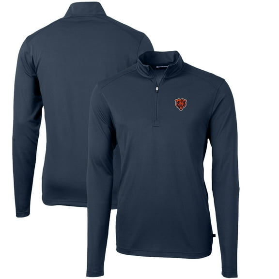 Men's Cutter & Buck Navy Chicago Bears Throwback Logo Virtue Eco Pique Recycled Quarter-Zip Pullover Top