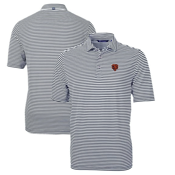 Men's Cutter & Buck Navy Chicago Bears Throwback Logo Virtue Eco Pique Stripe Recycled Polo