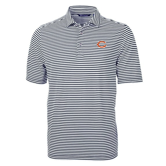Men's Cutter & Buck Navy Chicago Bears Virtue Eco Pique Stripe Recycled Polo