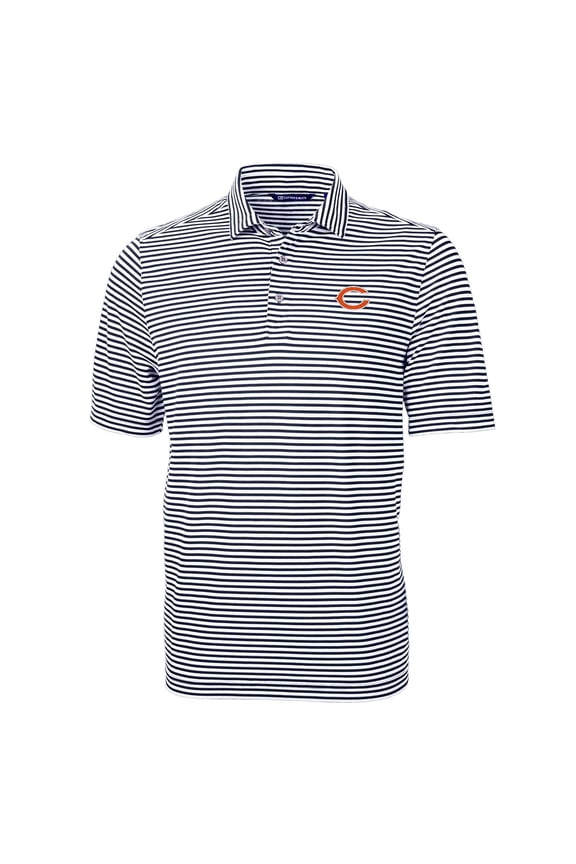Men's Cutter & Buck Navy Chicago Bears Virtue Eco Pique Stripe Recycled Polo