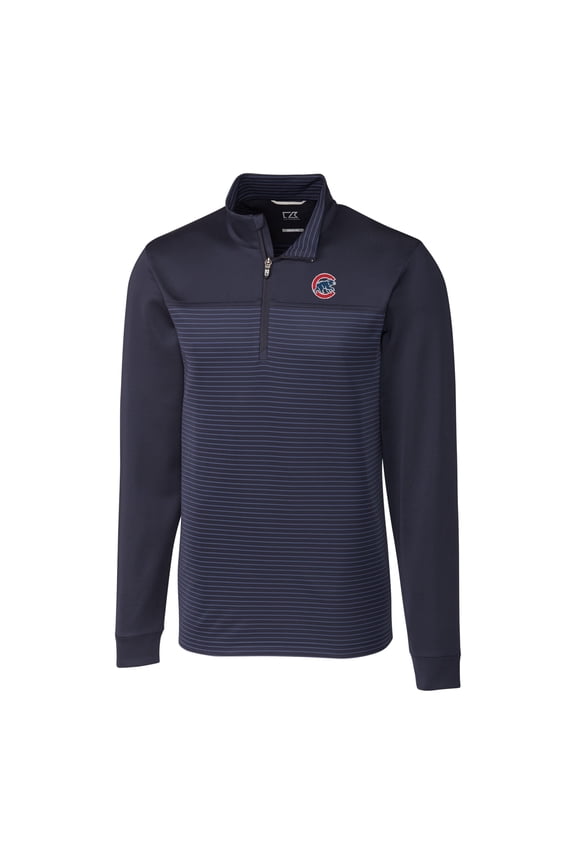 Men's Cutter & Buck Navy Chicago Cubs Big & Tall Traverse Stripe Half-Zip Pullover Jacket