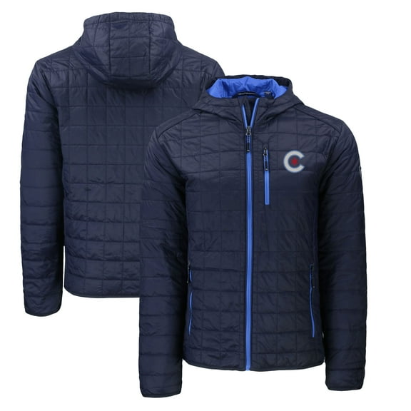 Men's Cutter & Buck  Navy Chicago Cubs City Connect Rainier Primaloft Eco Full-Zip Hooded Jacket
