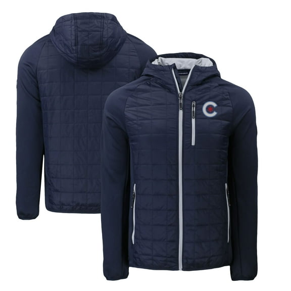 Men's Cutter & Buck  Navy Chicago Cubs City Connect Rainier Primaloft Eco Full-Zip Hooded Jacket