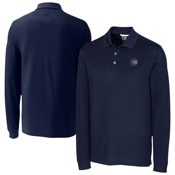 Men's Cutter & Buck Navy Chicago Cubs DryTec Advantage Tri-Blend Pique Long Sleeve Polo