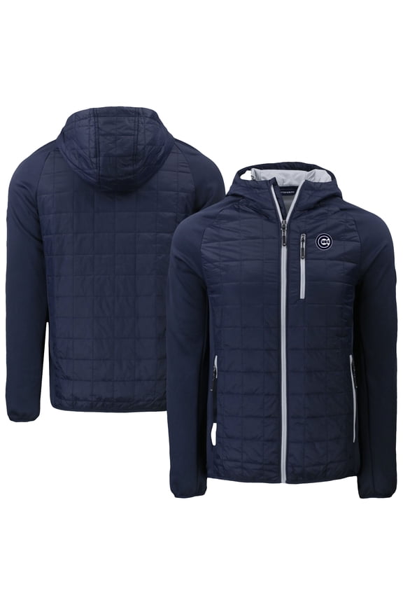 Men's Cutter & Buck Navy Chicago Cubs Eco Hybrid PrimaLoft Full-Zip Hoodie Jacket