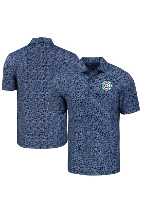 Men's-Cutter & Buck  Navy Chicago Fire Pike Eco Pebble Print Stretch Recycled Polo