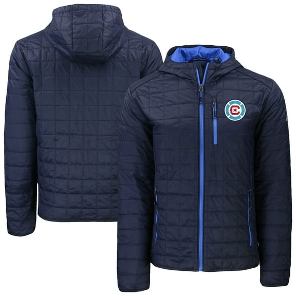 Men's-Cutter & Buck  Navy Chicago Fire Rainier Primaloft Eco Full-Zip Hooded Jacket