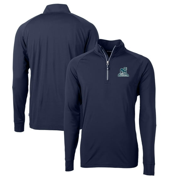 Men's Cutter & Buck Navy Citadel Bulldogs Big & Tall Adapt Eco Knit Stretch Recycled Raglan Quarter-Zip DryTec Top