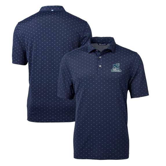 Men's Cutter & Buck Navy Citadel Bulldogs Big & Tall Virtue Eco Pique Tile Print Recycled DryTec Polo