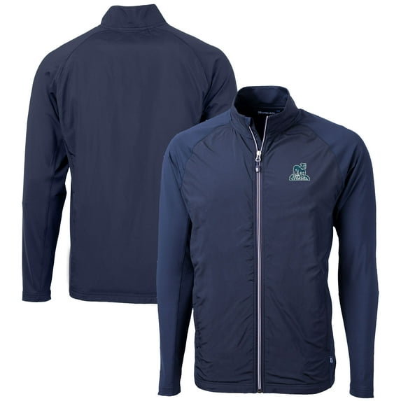 Men's Cutter & Buck Navy Citadel Bulldogs Vault Adapt Eco Knit Hybrid Recycled Mens Full Zip Jacket