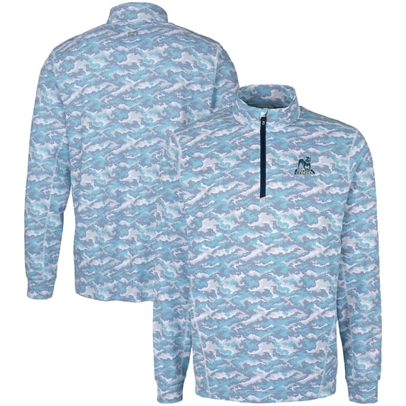 Men's Cutter & Buck Navy Citadel Bulldogs Vault DryTec Traverse Camo Print Stretch Quarter-Zip Jacket