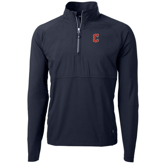 Men's Cutter & Buck Navy Cleveland Guardians Adapt Eco Knit Hybrid Recycled Quarter-Zip Pullover Jacket