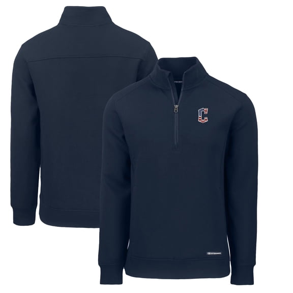 Men's Cutter & Buck Navy Cleveland Guardians Americana Roam Eco Recycled Quarter-Zip Sweatshirt