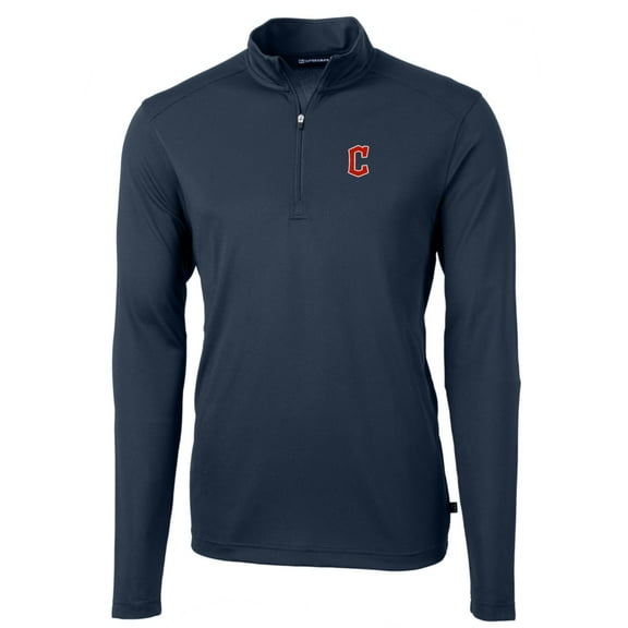 Men's Cutter & Buck Navy Cleveland Guardians Big & Tall Virtue Eco Pique Quarter-Zip Pullover Jacket