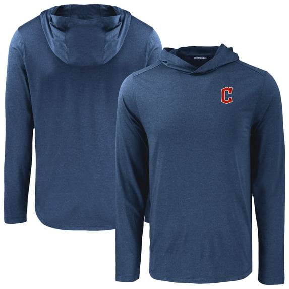 Men's Cutter & Buck Navy Cleveland Guardians Coastline Epic Comfort Recycled Eco Hoodie Long Sleeve T-Shirt