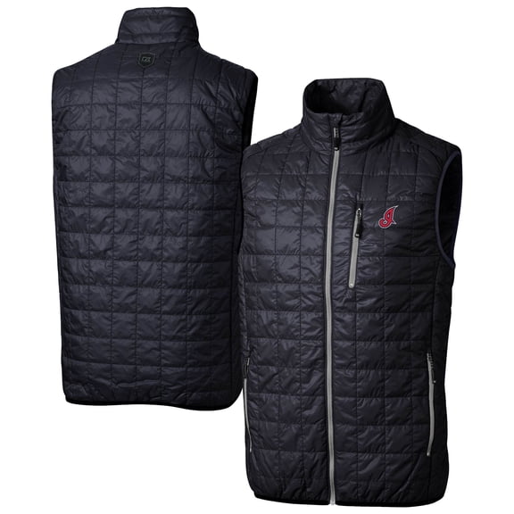 Men's Cutter & Buck  Navy Cleveland Guardians Retro Logo Rainier PrimaLoft- Eco Insulated Full-Zip Puffer Vest