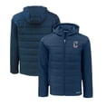 thumbnail image 1 of Men's Cutter & Buck  Navy Cleveland Guardians Stars & Stripes Evoke Hybrid Eco Softshell Recycled Full-Zip Hoodie Jacket, 1 of 3