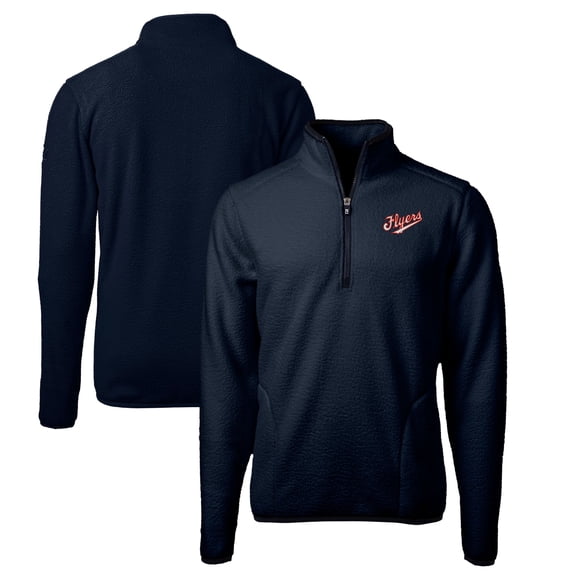 Men's Cutter & Buck Navy Dayton Flyers Big & Tall Cascade Eco Sherpa Fleece Quarter-Zip Jacket