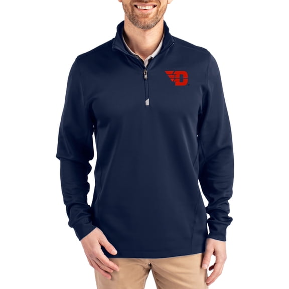 Men's-Cutter & Buck Navy Dayton Flyers DryTec Traverse Stretch Eco Tri-Blend Quarter-Zip Pullover