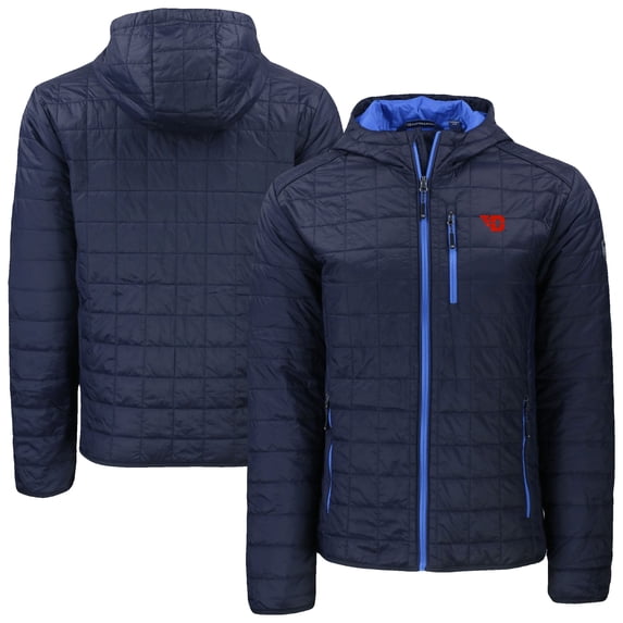 Men's-Cutter & Buck Navy Dayton Flyers Rainier Eco PrimaLoft Hooded Full-Zip Jacket