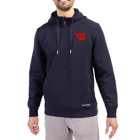 Men's-Cutter & Buck Navy Dayton Flyers Roam Eco Recycled Half-Zip Pullover Hoodie