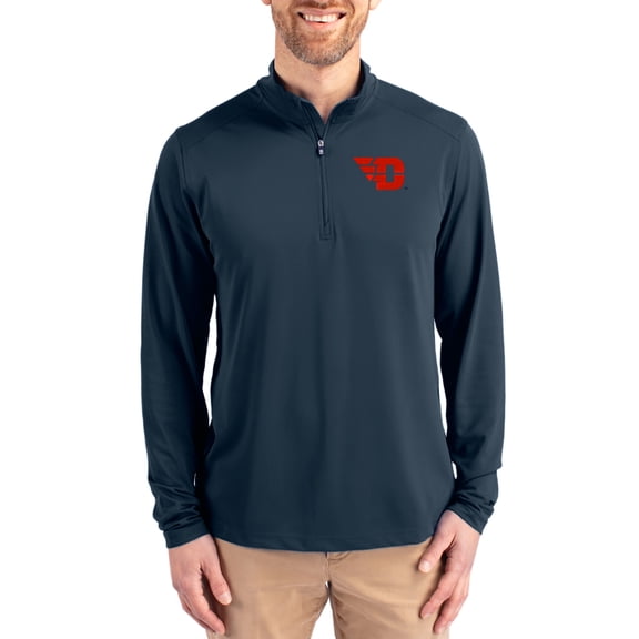 Men's-Cutter & Buck Navy Dayton Flyers Virtue DryTec Quarter-Zip Pullover