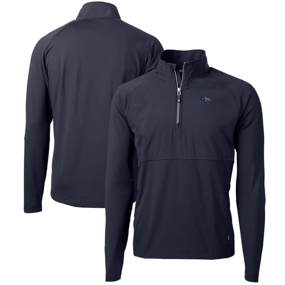 Men's Cutter & Buck Navy Denver Broncos Adapt Eco Knit Hybrid Recycled Quarter-Zip Pullover Top