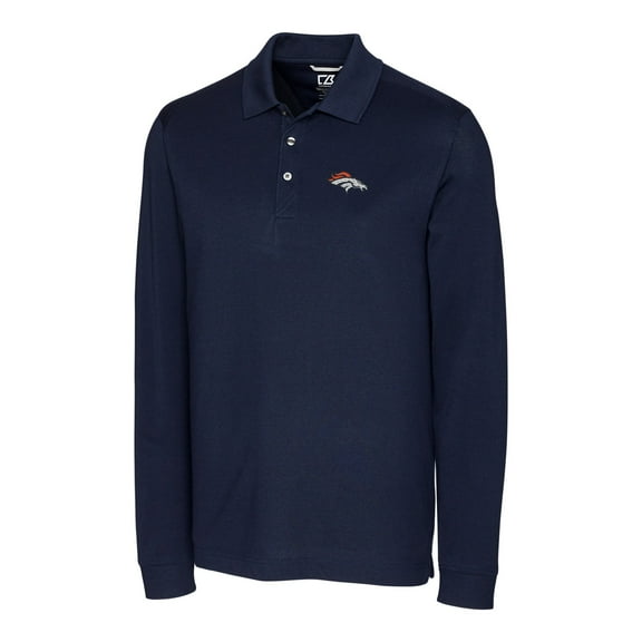 Men's Cutter & Buck Navy Denver Broncos Big & Tall Advantage Long Sleeve Polo