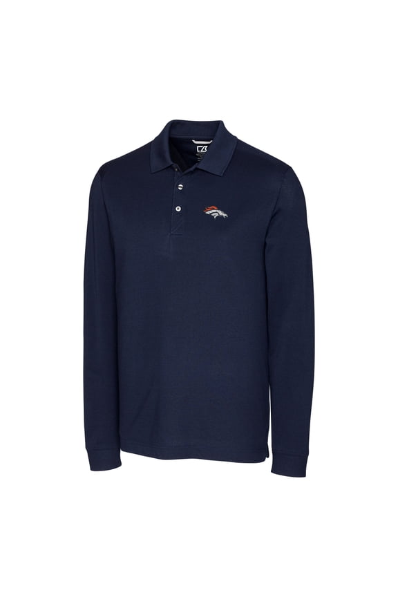 Men's Cutter & Buck Navy Denver Broncos Big & Tall Advantage Long Sleeve Polo