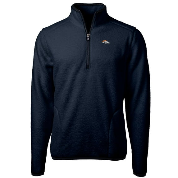 Men's Cutter & Buck Navy Denver Broncos Big & Tall Cascade Eco Sherpa Fleece Quarter-Zip Pullover Jacket