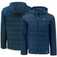 thumbnail image 1 of Men's Cutter & Buck Navy Denver Broncos  Evoke PrimaLoft Hybrid Eco Softshell Recycled Full-Zip Hooded Jacket, 1 of 3