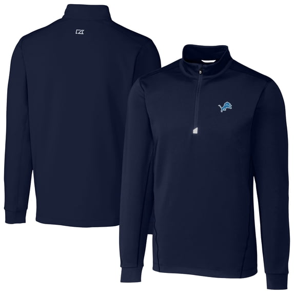 Men's Cutter & Buck Navy Detroit Lions Big & Tall Traverse Stretch Quarter-Zip Top