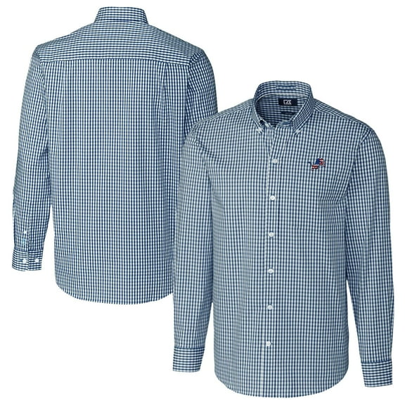 Men's Cutter & Buck Navy Detroit Lions Easy Care Stretch Gingham Big & Tall Long Sleeve Button-Down Shirt