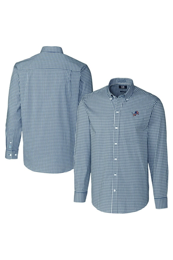 Men's Cutter & Buck Navy Detroit Lions Easy Care Stretch Gingham Big & Tall Long Sleeve Button-Down Shirt