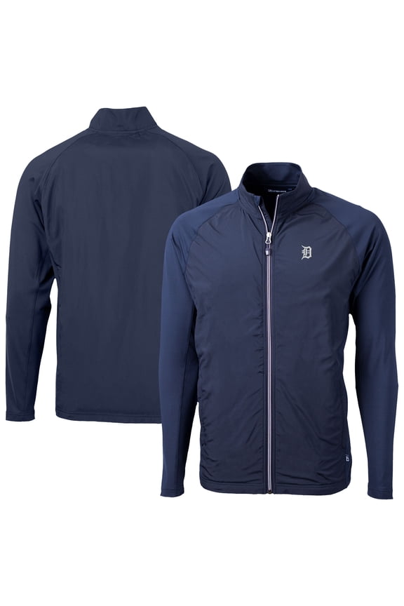 Men's Cutter & Buck Navy Detroit Tigers Adapt Eco Knit Hybrid Recycled Full-Zip Jacket